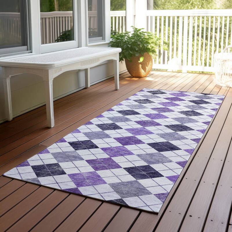 Machine Washable Indoor/ Outdoor Modern Argyle Chantille Rug - Plum - 2'3" x 7'6"