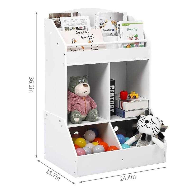 Kids Bookshelf and Toy Storage-Wood Book Shelf Organizer for Toddler