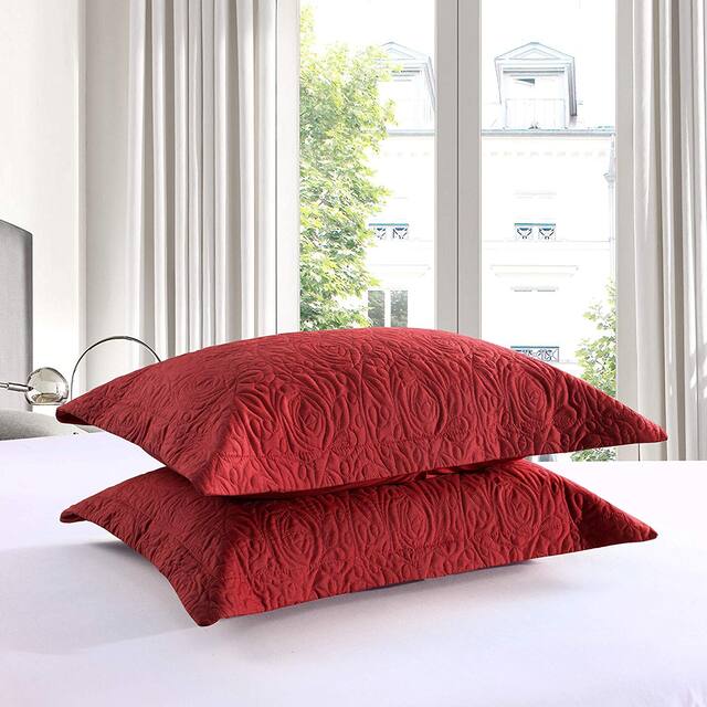 Porch & Den Manor Embroidered Pillow Sham (Set of 2) - Red - Standard
