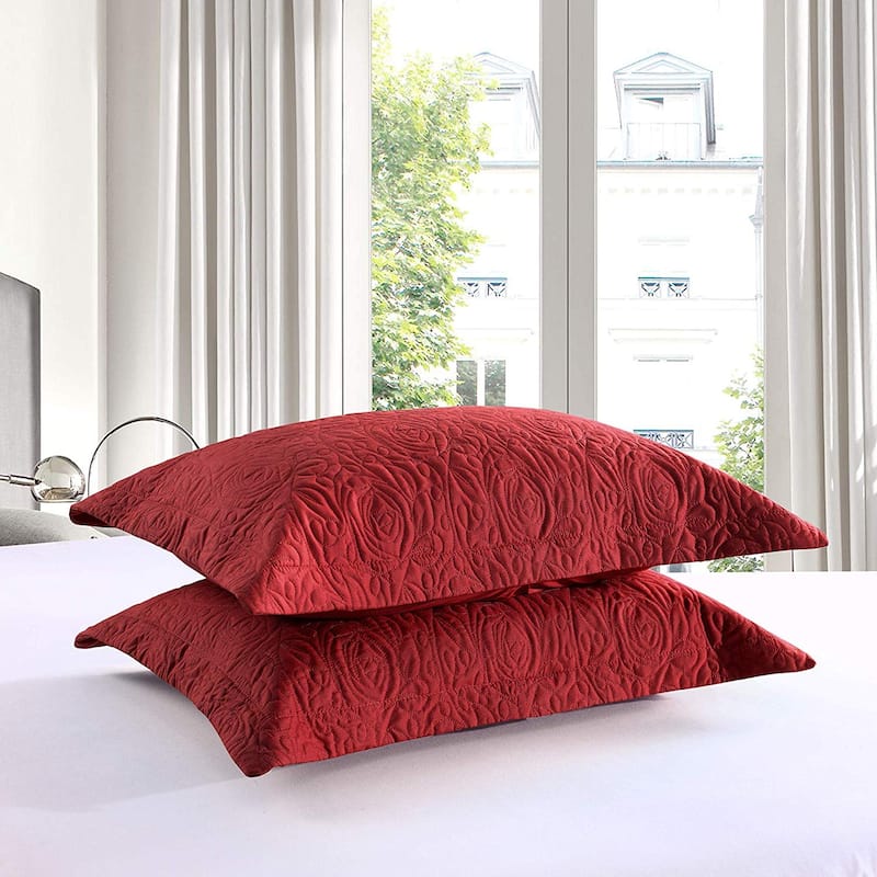 Porch & Den Manor Embroidered Pillow Sham (Set of 2) - Red - King