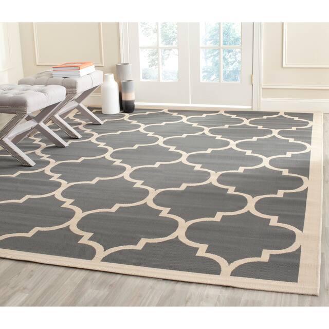 SAFAVIEH Courtyard Kathy Indoor/ Outdoor Waterproof Patio Backyard Rug - 9' x 12' - Anthracite/Beige