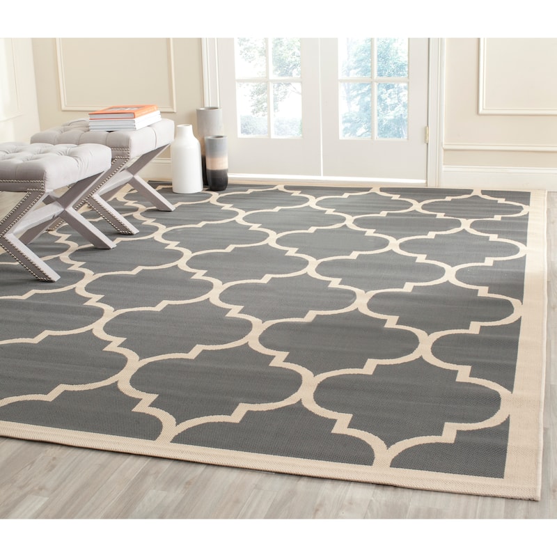 SAFAVIEH Courtyard Kathy Indoor/ Outdoor Waterproof Patio Backyard Rug - 9' x 12' - Anthracite/Beige