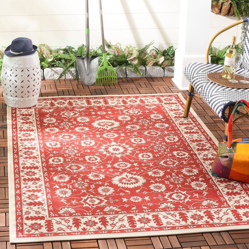 SAFAVIEH Courtyard Felicitas Indoor/ Outdoor Waterproof Patio Backyard Rug - 5'3" x 7'7" - Red/Cream