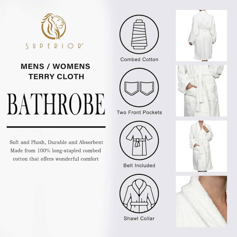 100% Cotton Soft Terry Adult Unisex Lightweight Bathrobe by Superior