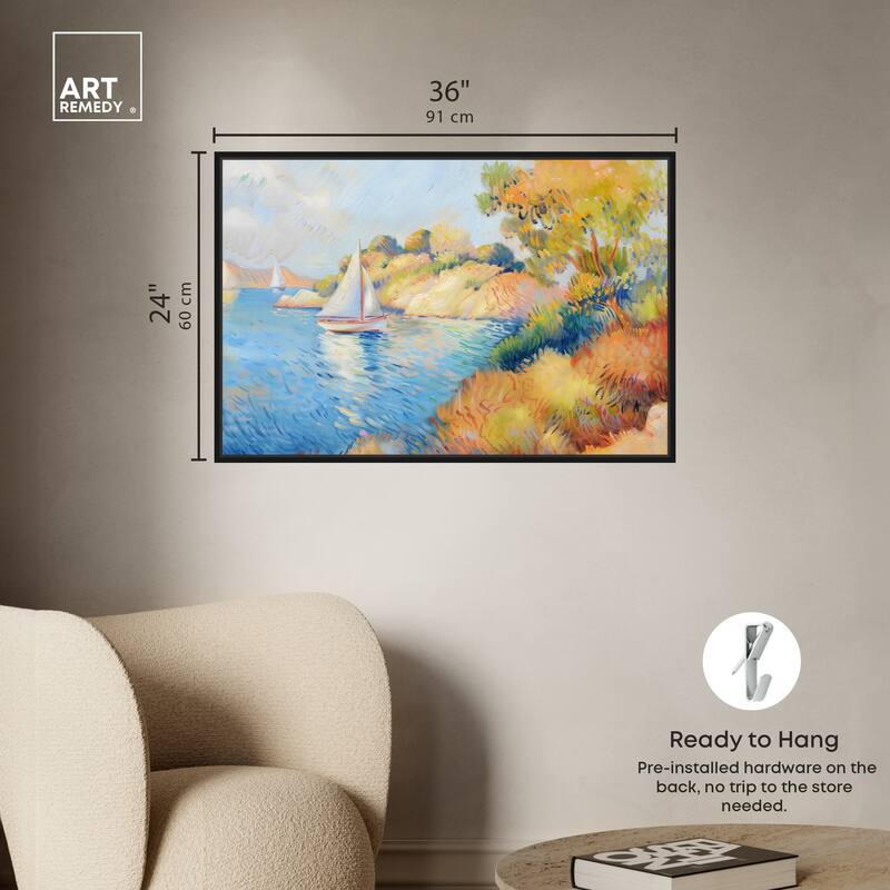 Art Remedy Sail Off In The Morning Framed Impressionism 1 Piece Canvas Wall Art /Monet And Van Gogh Inspired Art