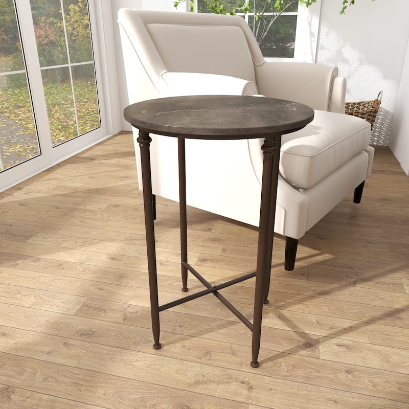 Brown Marble Accent Table with Bronze Metal Legs