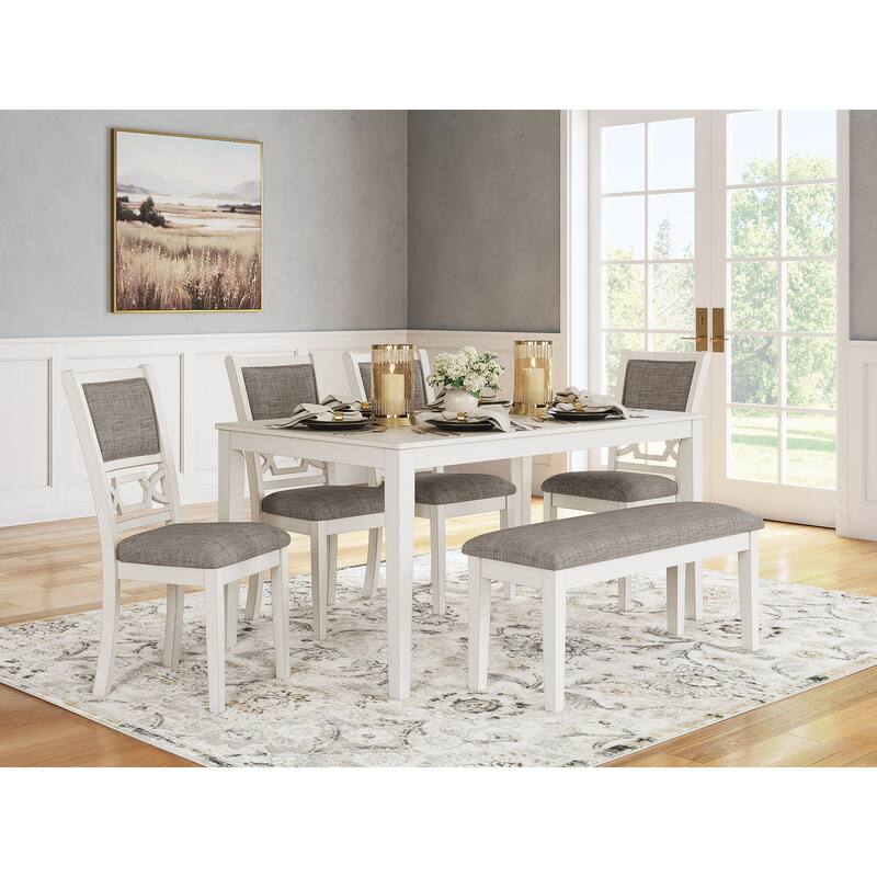 Signature Design by Ashley Erinberg White/Gray Dining Table Set (Set of 6) - 36.38" W x 60.5" D x 30" H - White