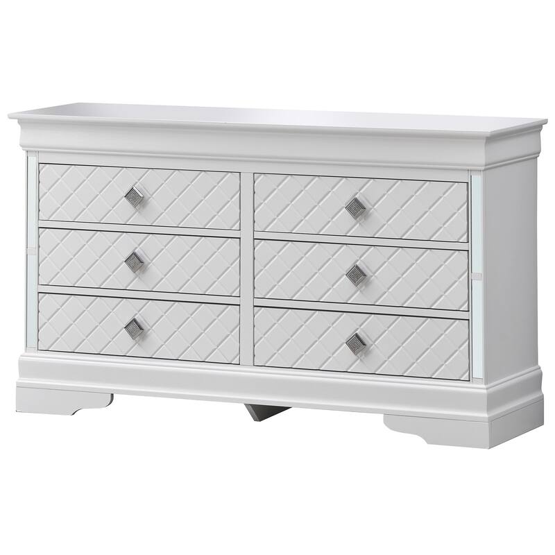 Embossed 6-Drawer Wooden Dresser - 59" - White