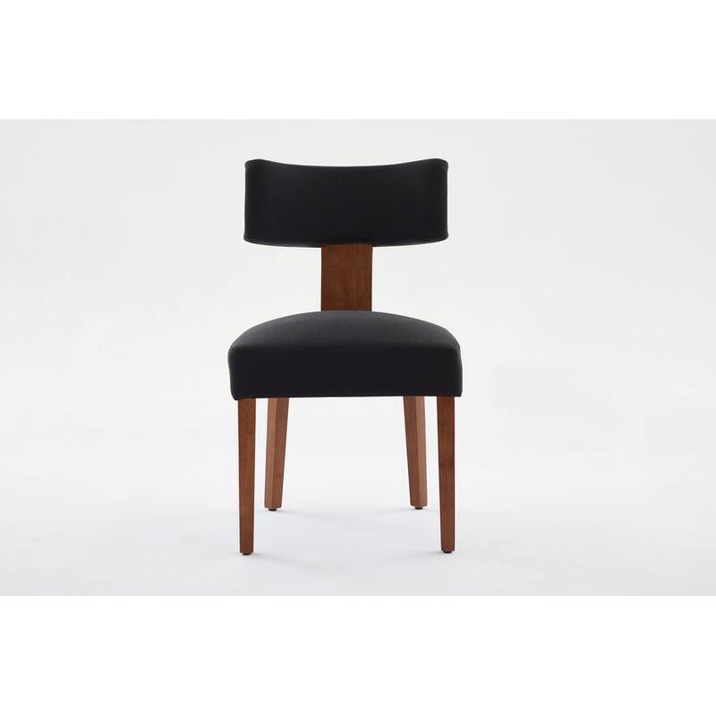 Set of 2 Linen Fabric Modern Armless Dining Chairs With Curved backrest and Solid Wooden Legs for Dining Room Living Room