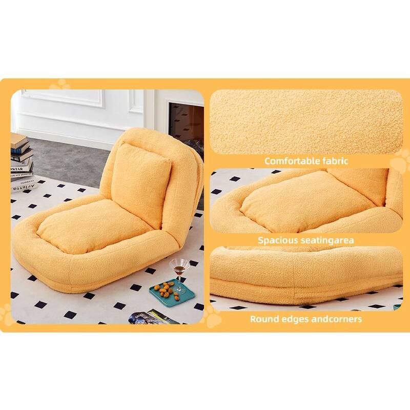 Folding Sofa Chair with 5 Adjustable Positions, Plush Floor Lounge Chair