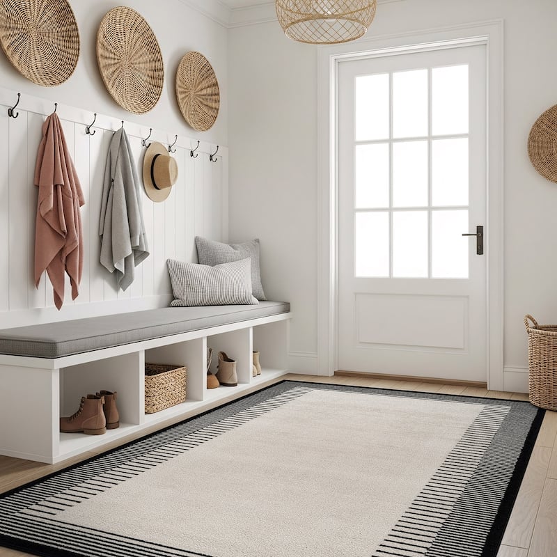 World Rug Gallery Modern Abstract Bordered Area Rug for Living Room, Bedroom, or Entryway - Low Pile Indoor Rug - Cream - Rectangle - 4' x 6'