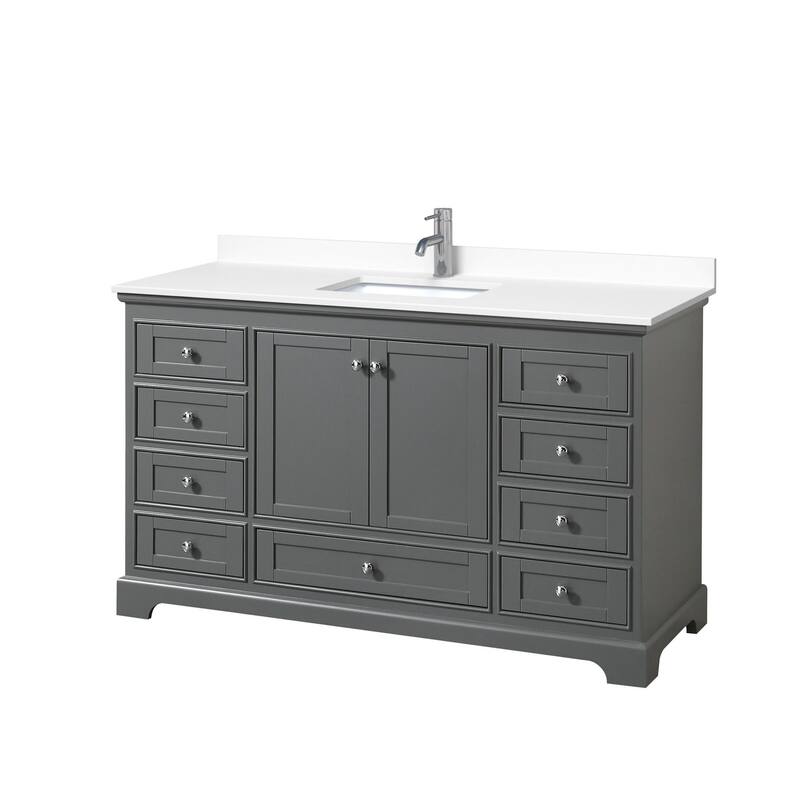 Wyndham Collection Deborah 60" Free Standing Single Basin Vanity Set - Dark Gray / White Cultured Marble Top / Polished