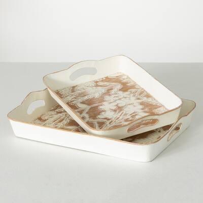 13.75"L and 16.25"L Sullivans Fall Embossed Tray - Set of 2, Orange - 16.25"L x 12"W x 2.75"H, 13.75"L x 10"W x 2.25"H
