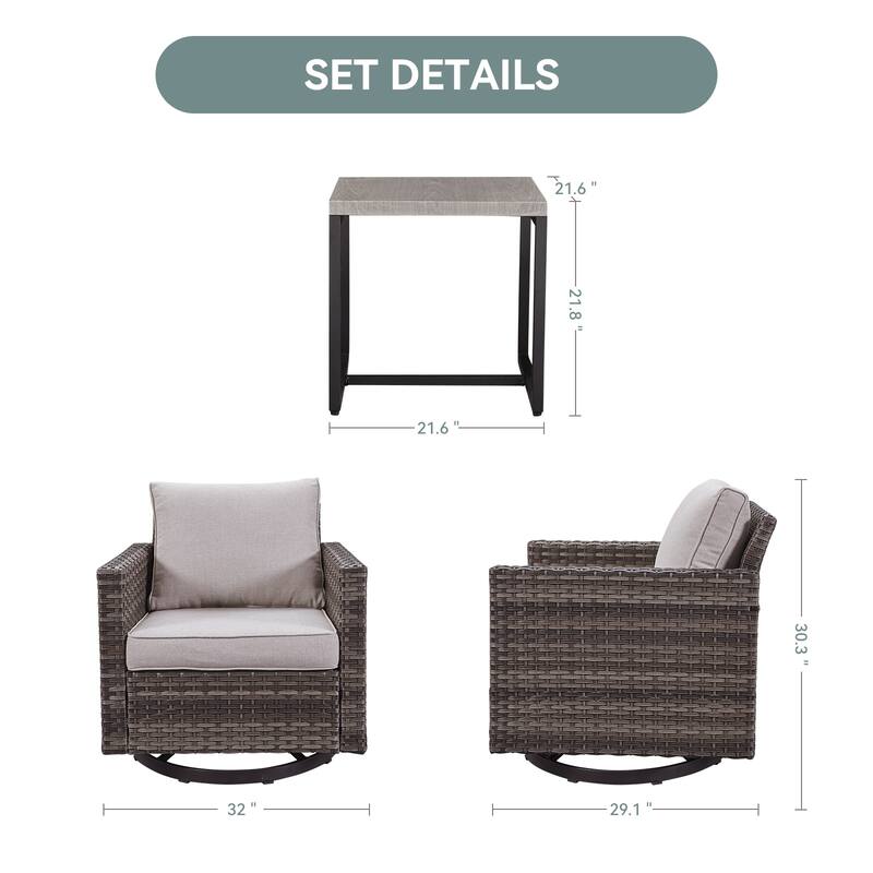 Gymojoy Wicker Swivel Glider Chair with 4 inch Olefin Cushions