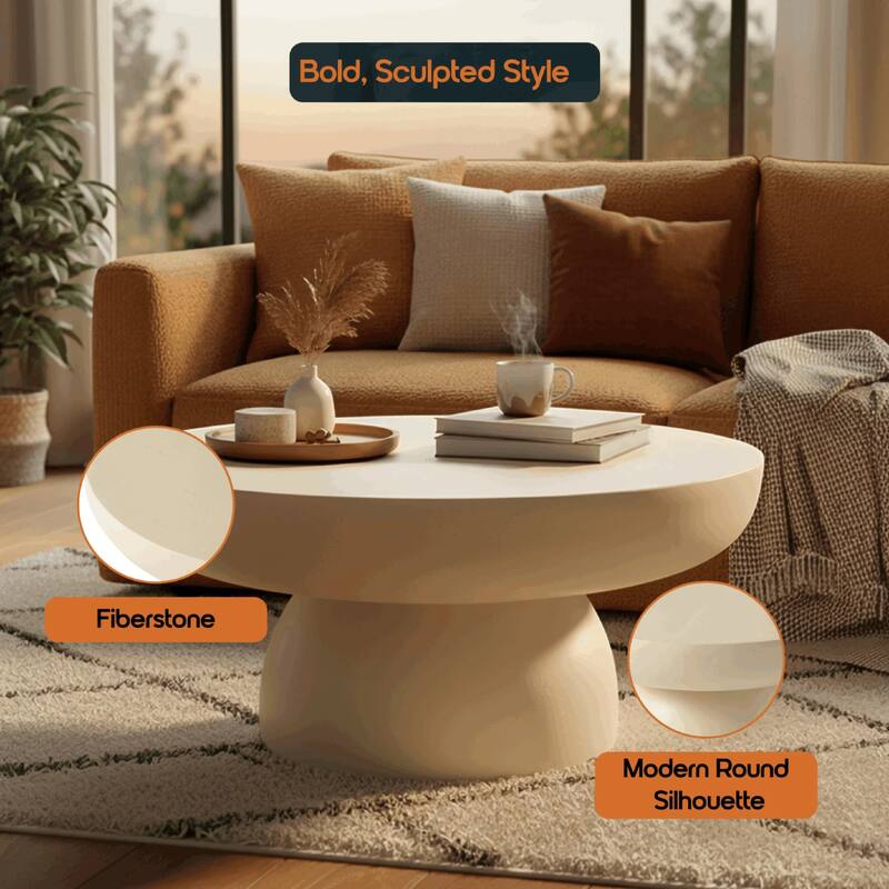 Ruben 27" Round Fiberstone Coffee Table with Powder-Coated Finish