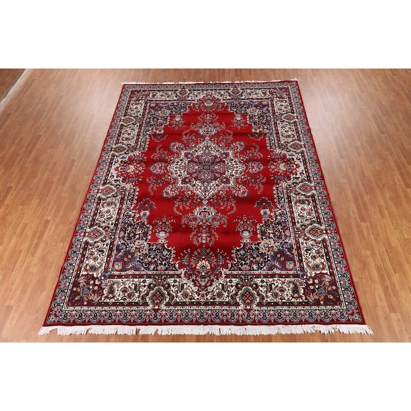 Victorian Style Kashan Turkish Rug Machine Made Oriental Red Carpet - 9'7" x 12'11"