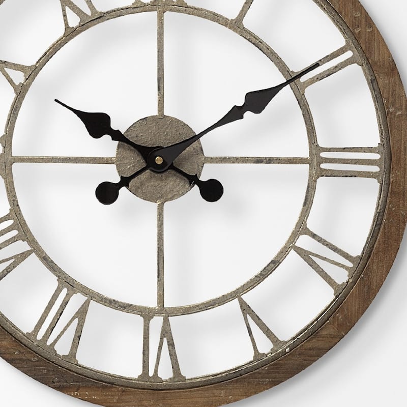 HomeRoots 19" Brown Round Modern Farm Wall Clock - 19" x 2"