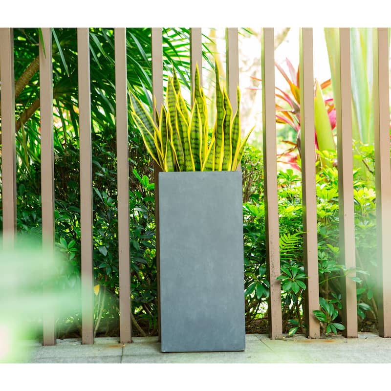Kante Lightweight Concrete Modern Rectangle Outdoor Planter, 20 Inch Tall, Charcoal