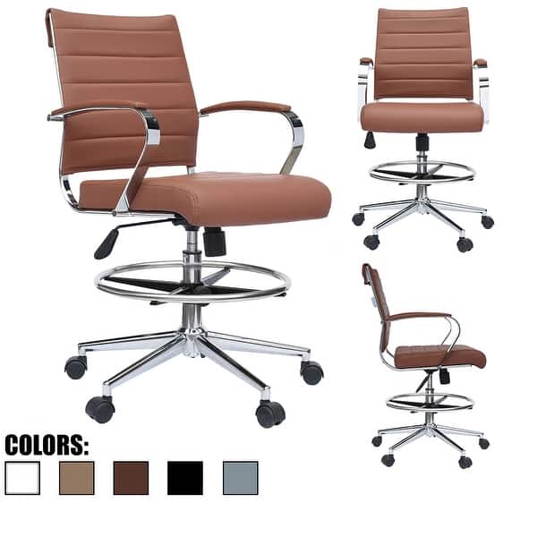 Retired Modern Designer Ergonomic Office Drafting Chair With Arms Ribbed Computer Brown Overstock 25861038