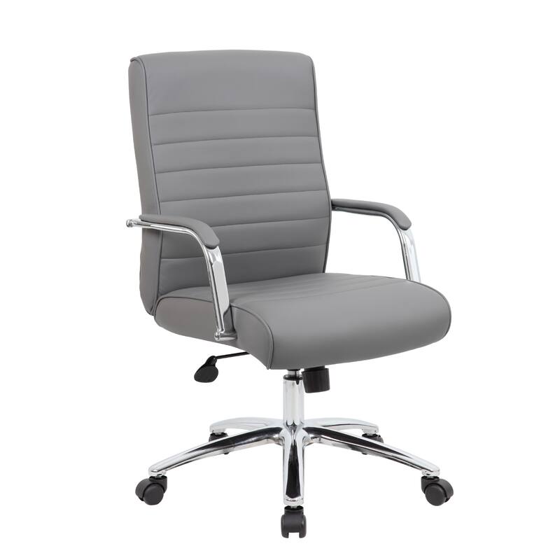Megh Rolling Executive Conference Chair, Gray Vinyl, Chrome Base