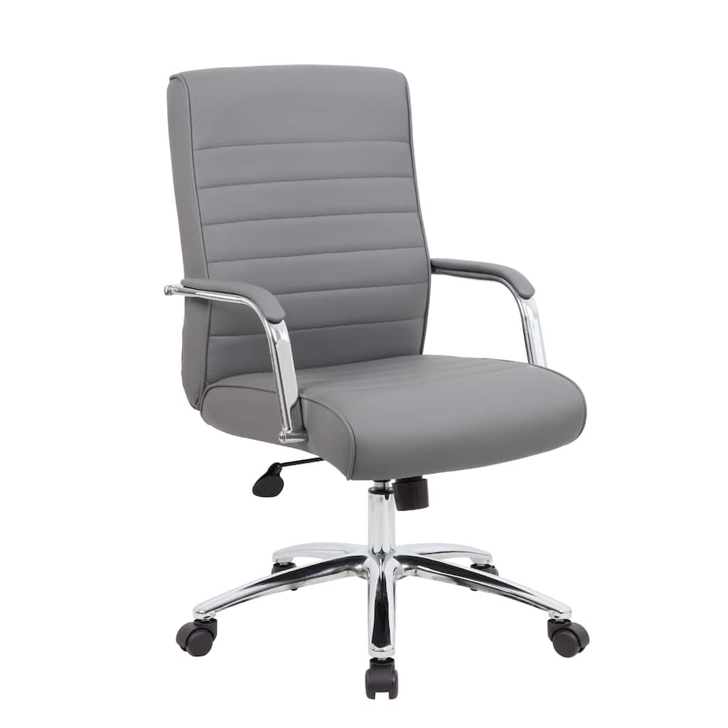 Megh Rolling Executive Conference Chair, Gray Vinyl, Chrome Base