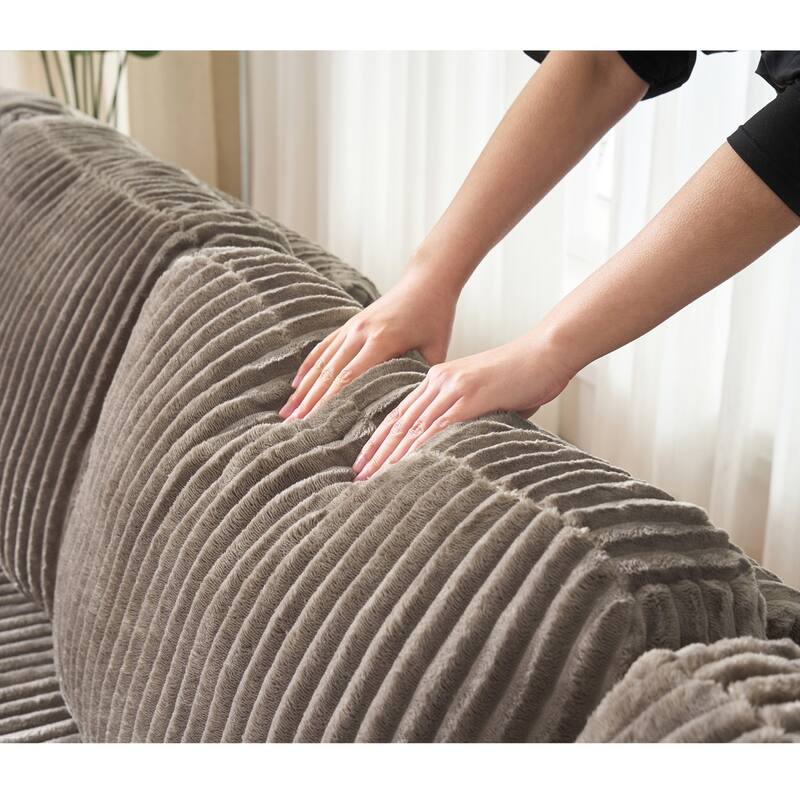 130" U-Shaped Corduroy Sectional Sofa with Cup Holders, No Assembly Required