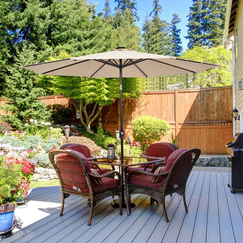 Costway 10' Solar LED Lighted Patio Market Umbrella Shade Tilt