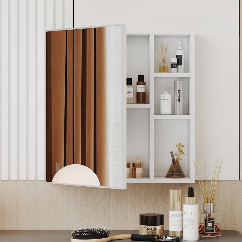 White MDF Wall-Mounted Mirror Cabinet with Hidden Storage - Space Saving Bathroom Organizer