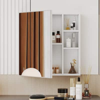 White MDF Wall-Mounted Mirror Cabinet with Hidden Storage - Space Saving Bathroom Organizer