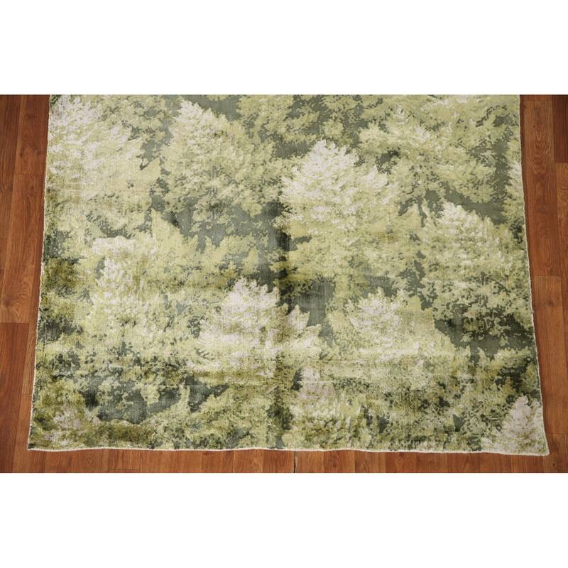 All-Over Green Abstract Indian Area Rug Handmade Wool Carpet - 4'7"x 6'6"