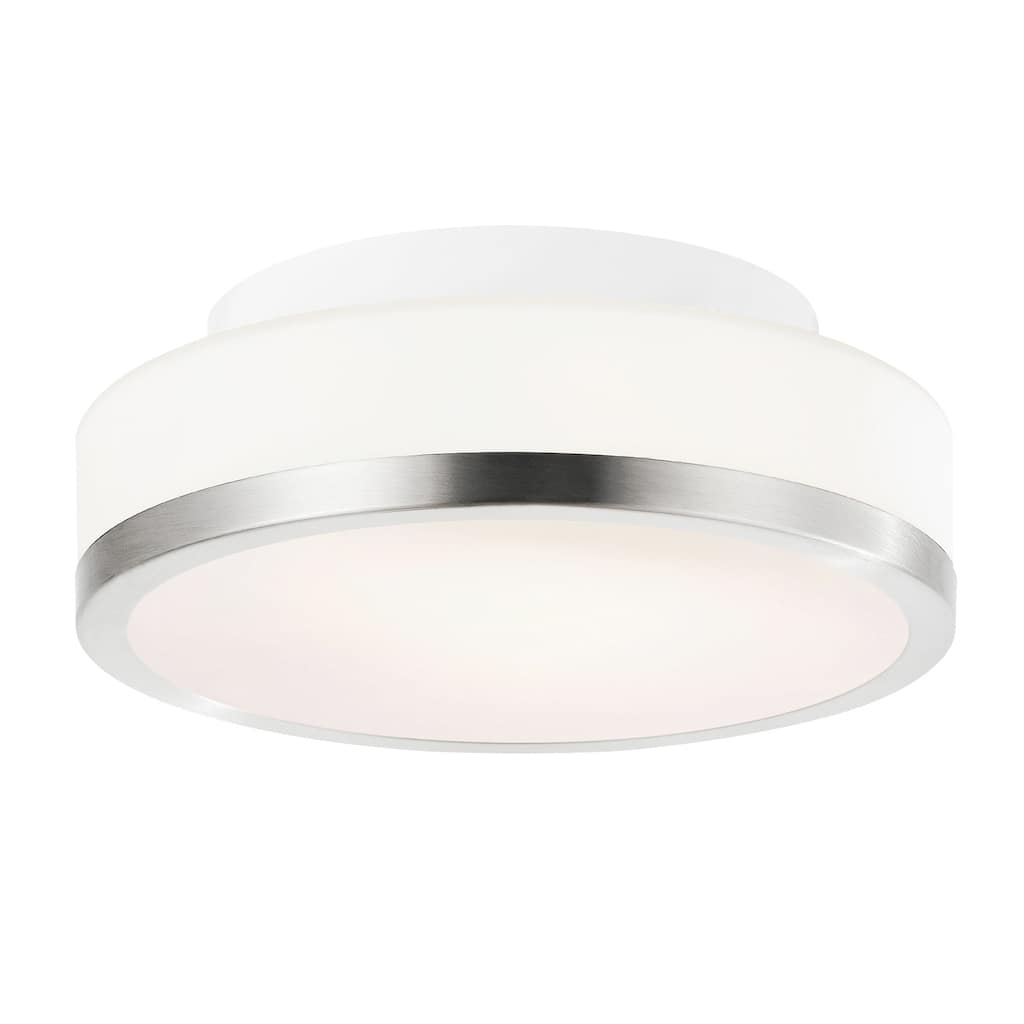 Frosted 1 Light 8in Satin Nickel Drum Shade Flush Mount - Satin Nickel