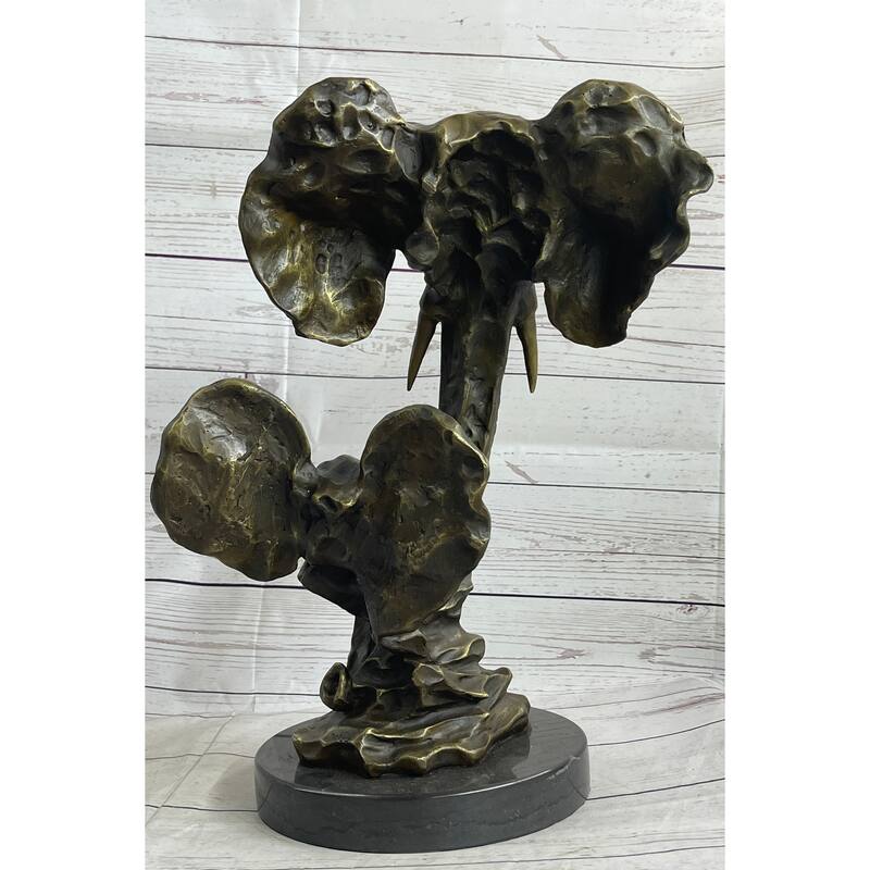 Imitative Elephant Family Abstract Bronze Bust Statue Sculpture Head Signed Modern Art 16 Inches X 13 Inches