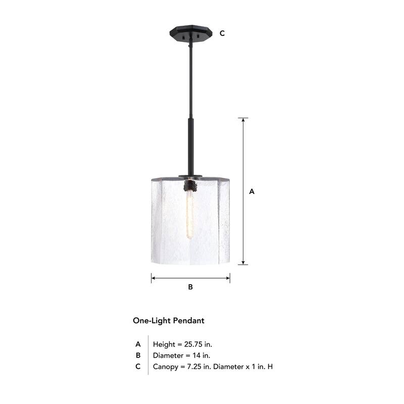 Haven 60 Watt 1-Light Matte Black Geometric Pendant Light with Clear Rippled Glass Shade - 25.75