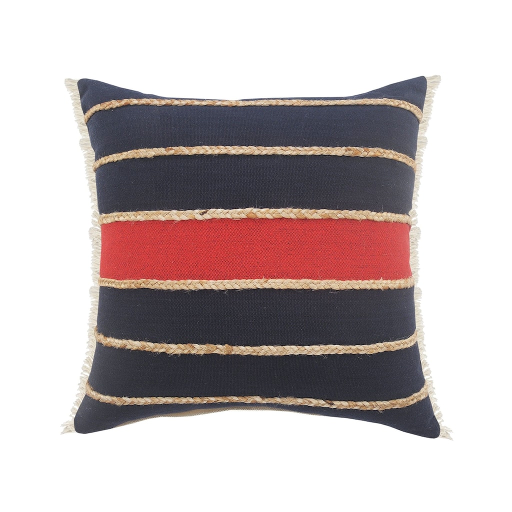 24" Navy and Red Striped Square Lumbar Pillow