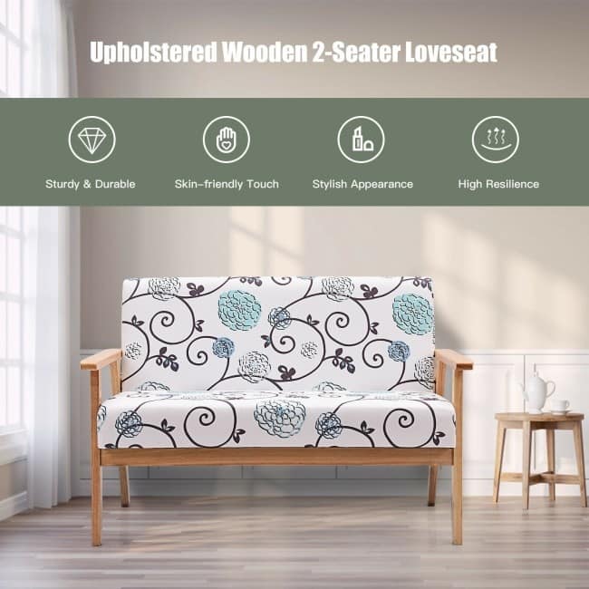 Modern Fabric Loveseat Sofa Couch Upholstered 2-Seat Armchair - 45" x 26.5" x 32" (L x W x H)