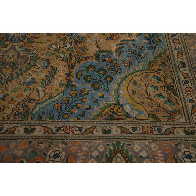 Hand Knotted Oriental 100% Wool Carpet Traditional Floral Brown Tabriz Area Rug - 11' 1'' X 8' 5''