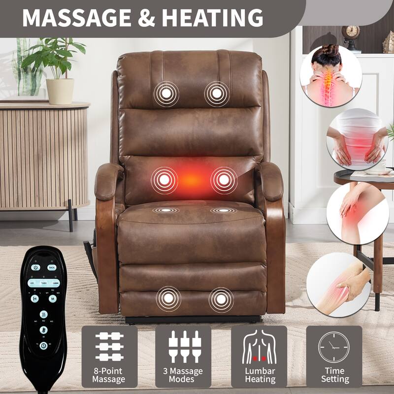Dual Motor Power Lift Recliner with Heat Massage and Solid Wood Armrests