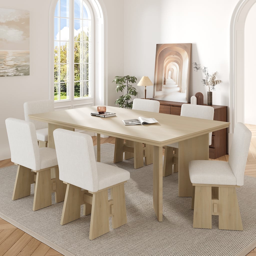 Modern 7-Piece Dining Table Set with 6 Upholstered Dining Chairs