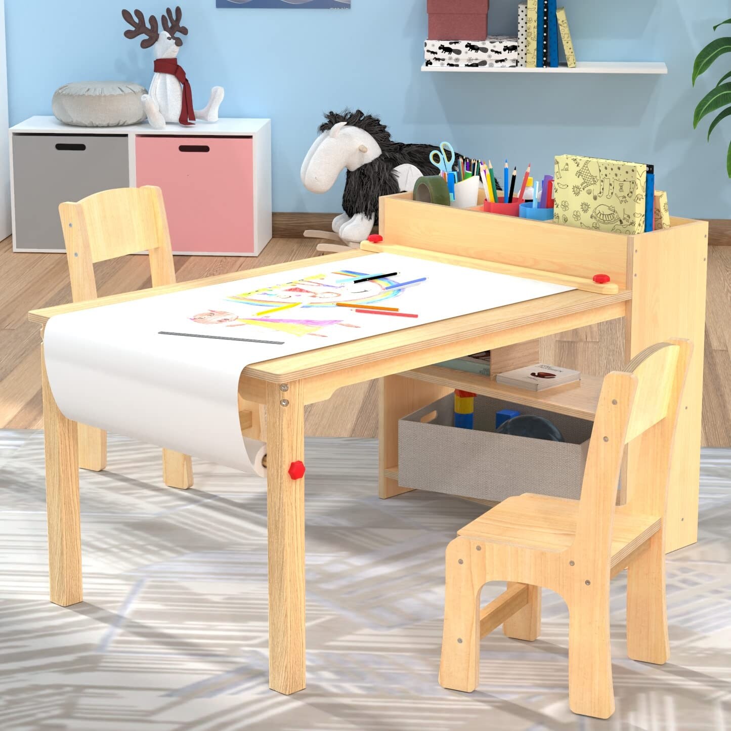 Kids wooden art table hotsell