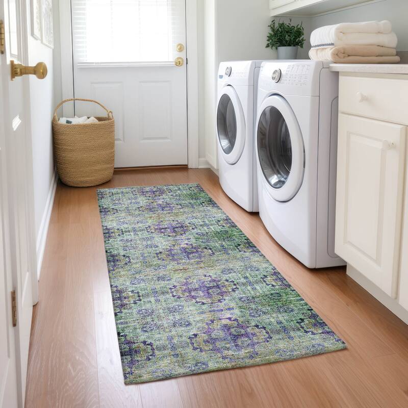 Machine Washable Indoor/ Outdoor Vintage Medallions Chantille Rug - Purple - 2'3" x 7'6"