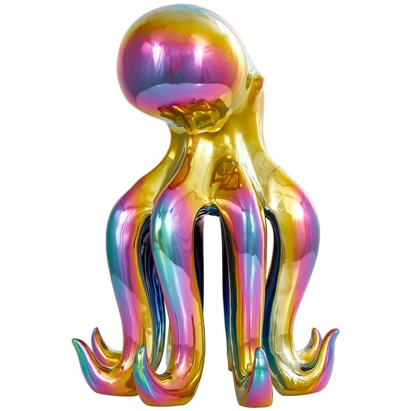 Multi Colored Ceramic Tall Standing Octopus Decorative Sculpture with Rainbow Shimmer Finish