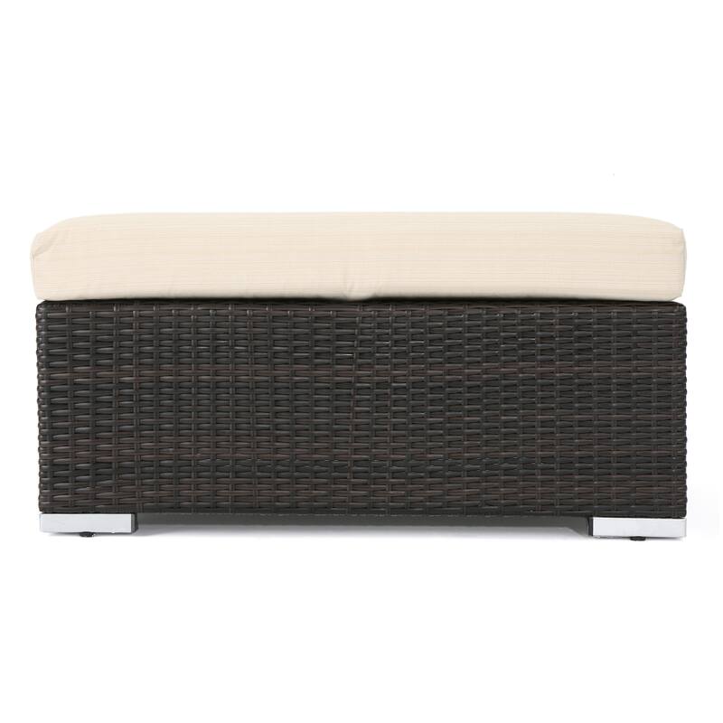 Santa Rosa Wicker Outdoor Ottoman with Cushion by Christopher Knight Home - Multibrown+ Beige