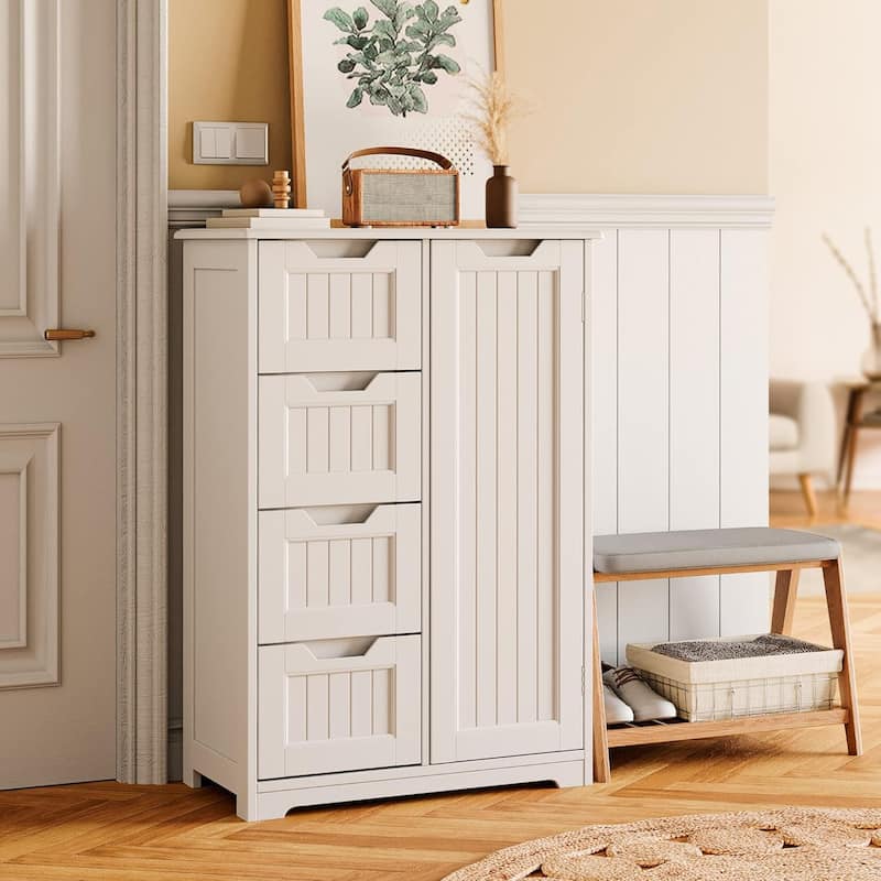 33" Kitchen Pantry Storage Cabinet , Freestanding Wooden Bathroom Storage Cabinet with 4 Drawers for Kitchen and Dining Room