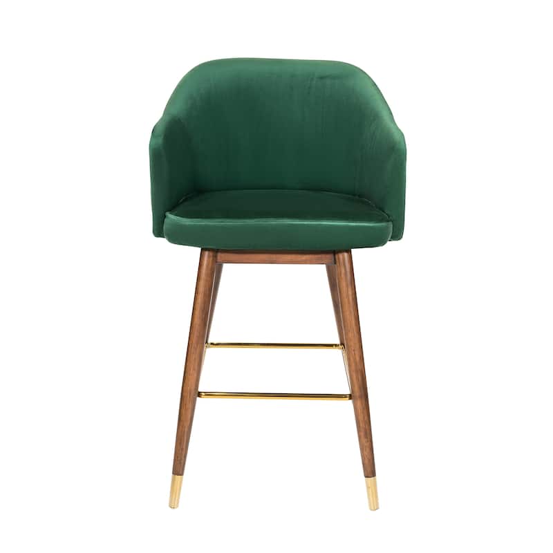 Porthos Home Orla Velvet Upholstered Bar Stools with Rubberwood Legs, Set of 2