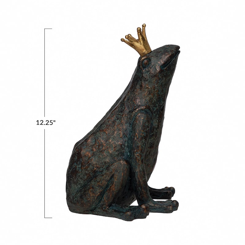 Resin Frog with Gold Crown, Patina Finish