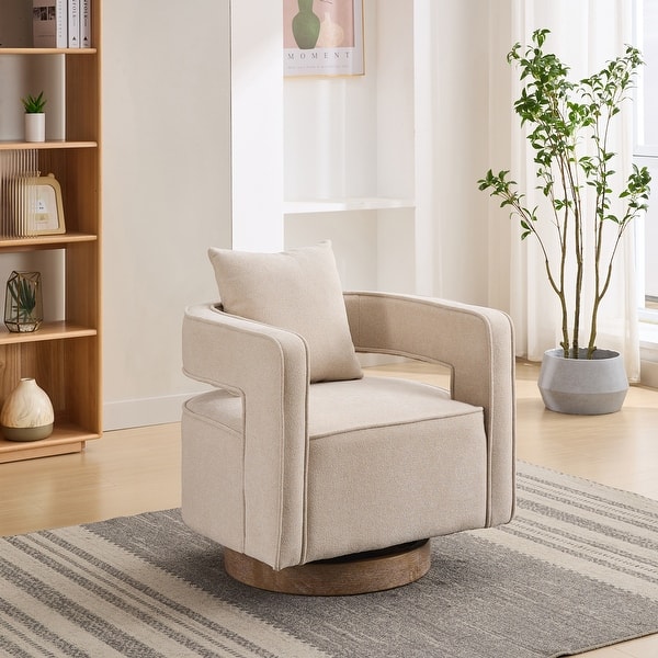 slide 2 of 9, 29.1"W Swivel Accent Open Back Chair Beige
