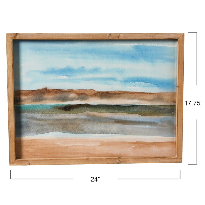 Abstract Watercolor Landscape Print with Rustic Wood Frame - Multi-Color