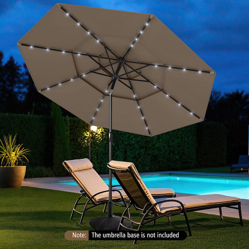 Gymax 10 FT Solar Patio Umbrella w/ 32 LED Lights 3-Tier Vented Top