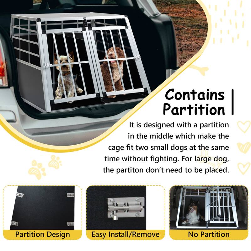 GDFStudio - Miller Aluminum Double Doors Travel Crate Trapezoidal Kennel Dog Cat Carrier Durable