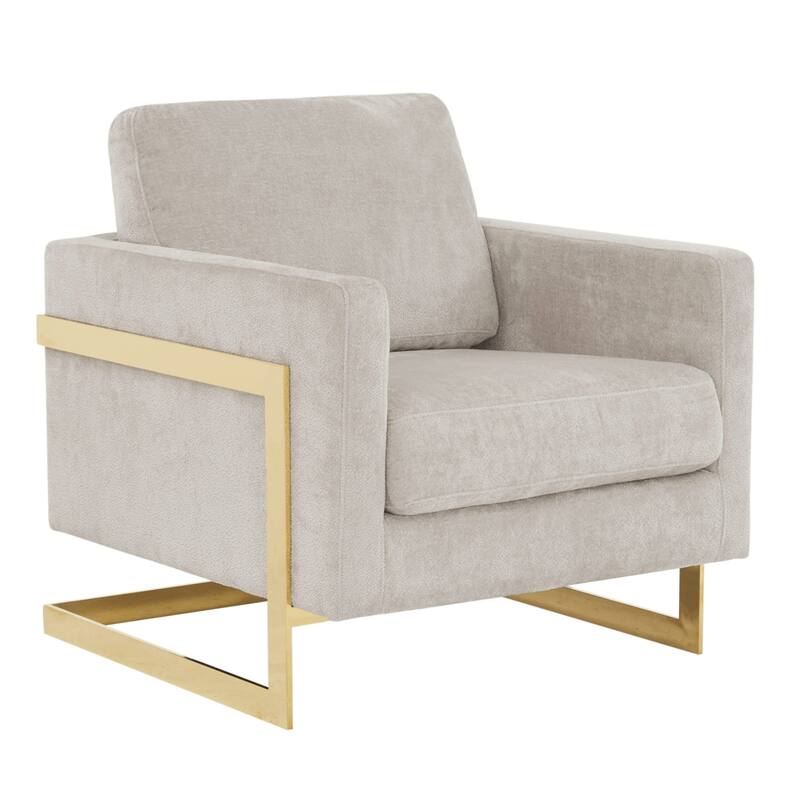 Lincoln Modern Boucle Arm Chair with Gold Stainless Steel Frame Upholstered Single Seater Sofa - 34.25" H x 31.5" W x 33.85" D - Grey